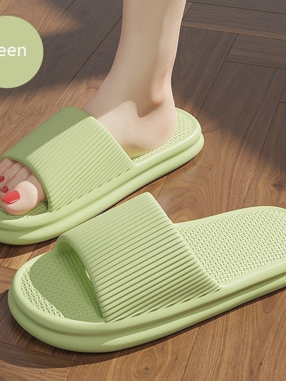 Women's Light Green Slide Sandals with Cushioned Footbed